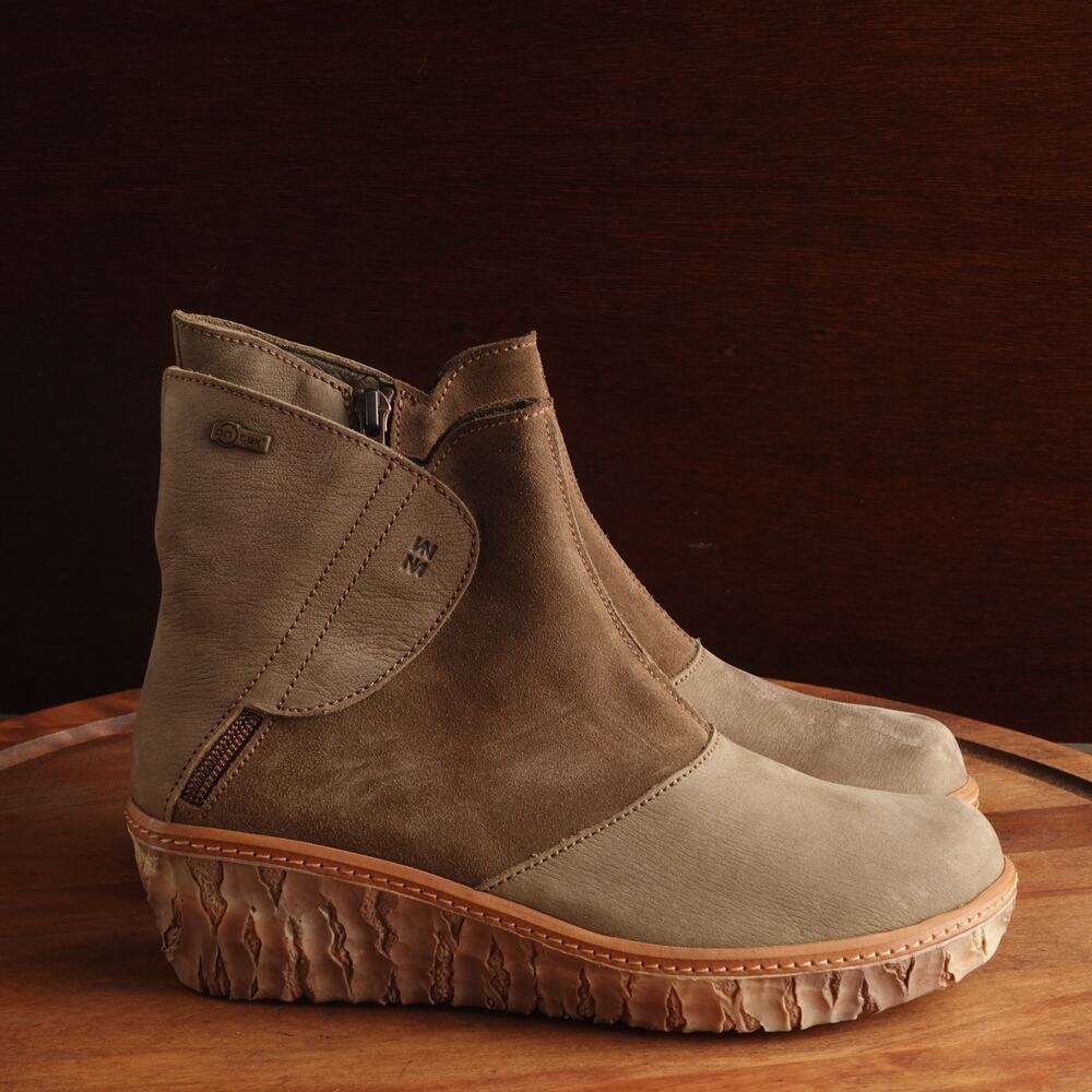 El Naturalista Boots Womens SZ EU 37 US 7 Brown Leather Wedge Ankle Comfort Boho